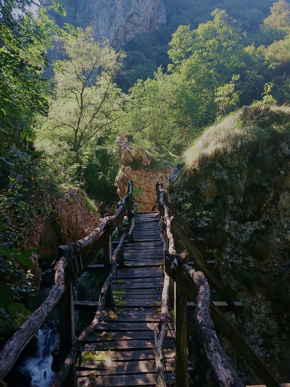 Krassimira Kirilova - The Road to Paradise; The wooden bridge is located after the first tunnel at the Gorge of the river Erma, it leads to the other bank and to an eco-trail to climb a rock.