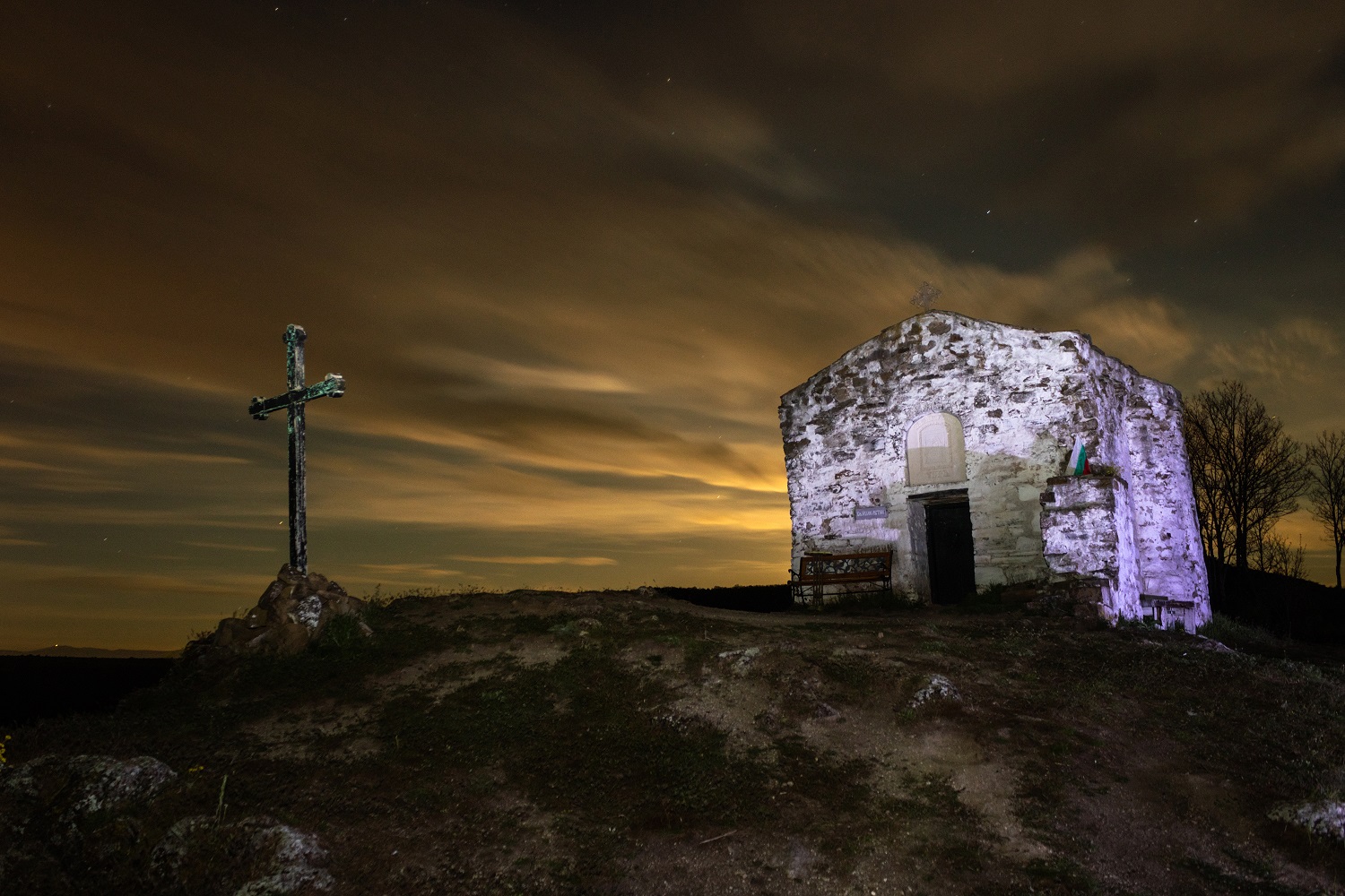 Stanislav Stoyanov - The Chapel of St. John the Summer; The photo shows the unique chapel of St. John the Summer, which hangs over the Pchelina dam, from a different angle of the moonlight.